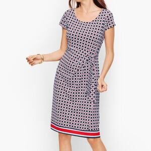 Talbots Plus Size X Geometric Print Cap Sleeve Faux Wrap Dress